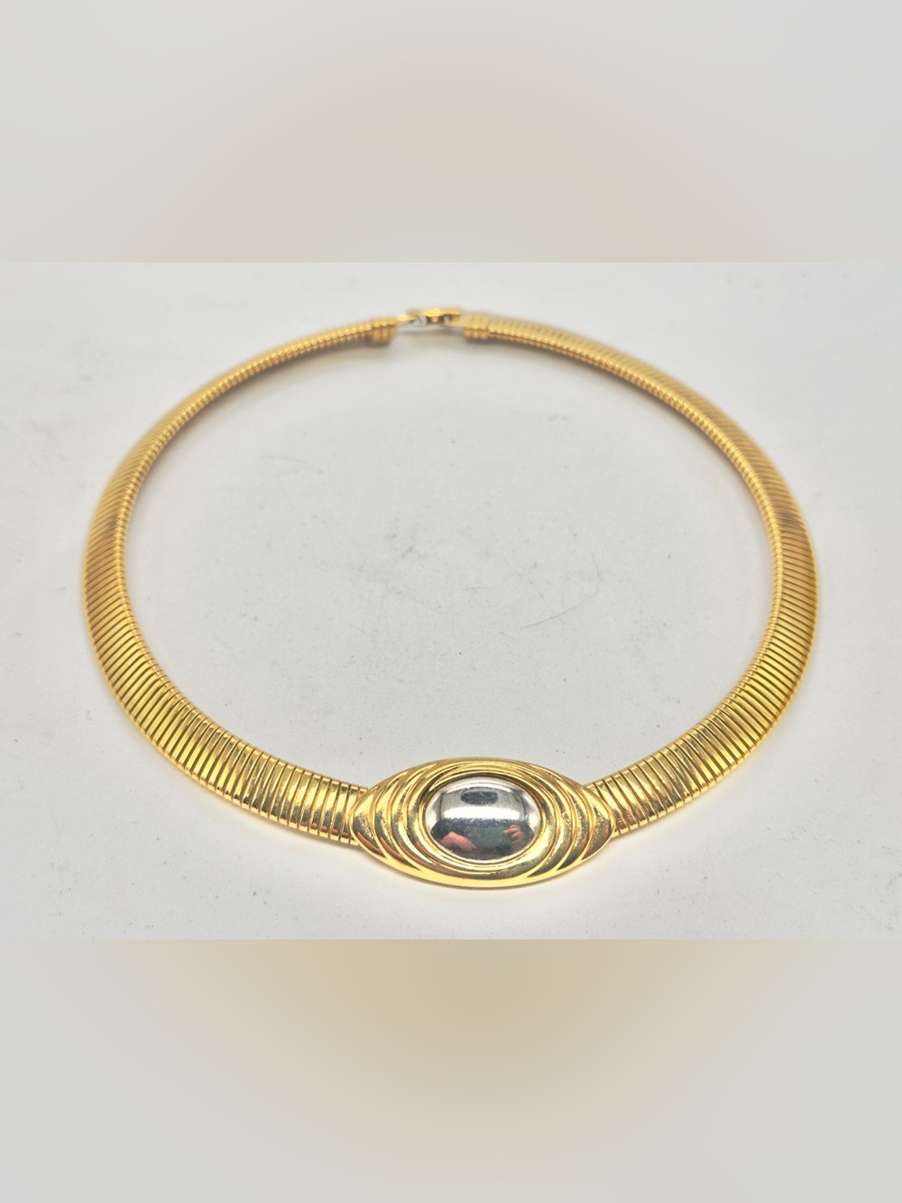 Kenneth Jay Lane Avon Omega Gold Silver Tone Necklace Choker KJL 17” 90s 80s - Picture 2 of 6